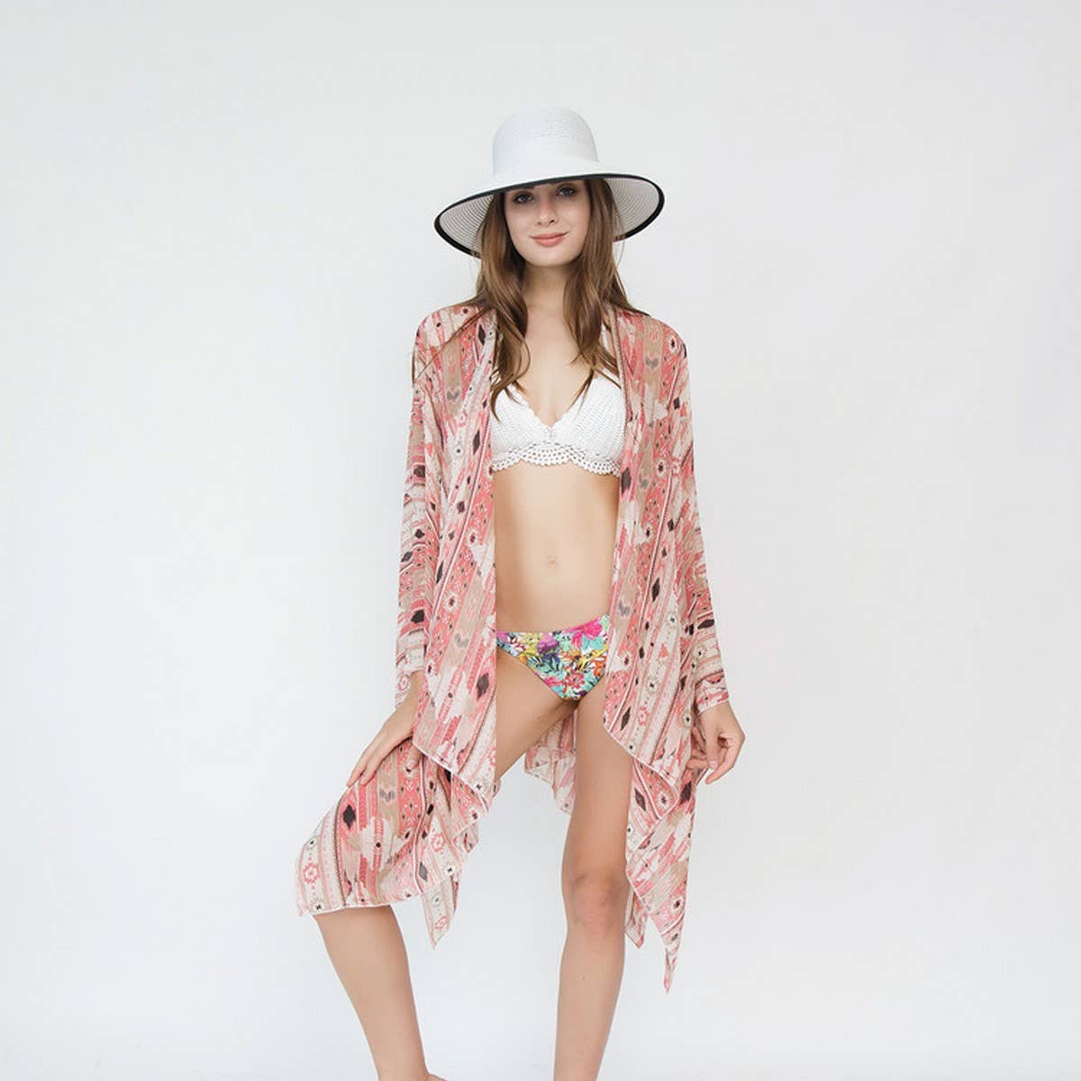 RESORT STYLE GEOMETRIC PRINTED KIMONOS FOR WOMENS_CWASC0778