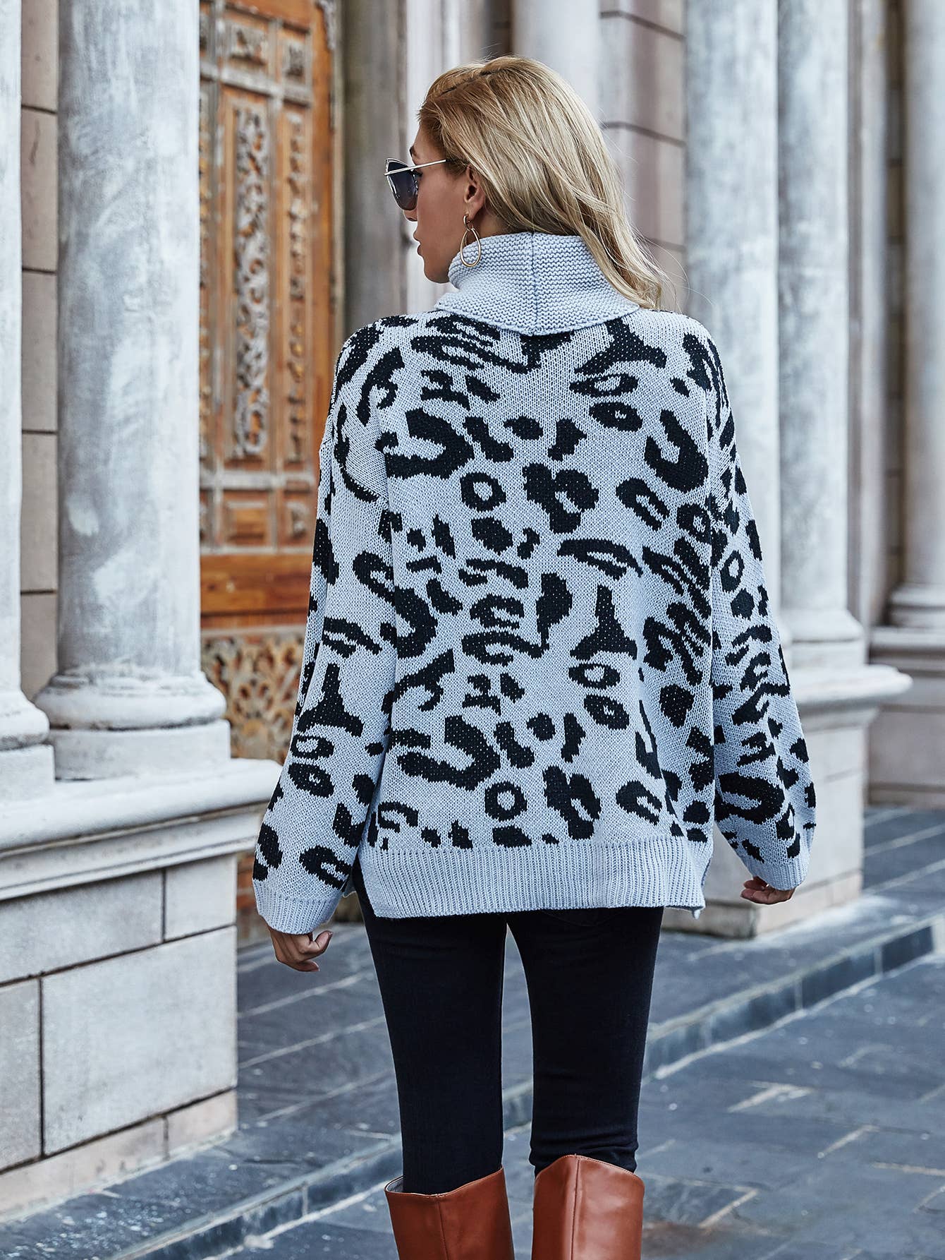 LEOPARD PRINT SWEATER LOOSE TURTLENECK SWEATER