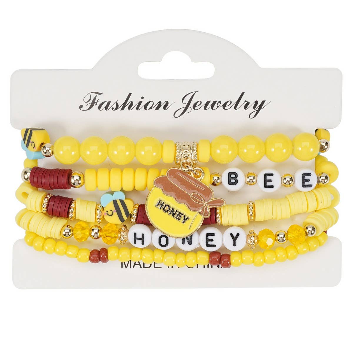 CWAJE05713_BEE SUNFLOWER CHARM BEADED STRETCH BRACELET