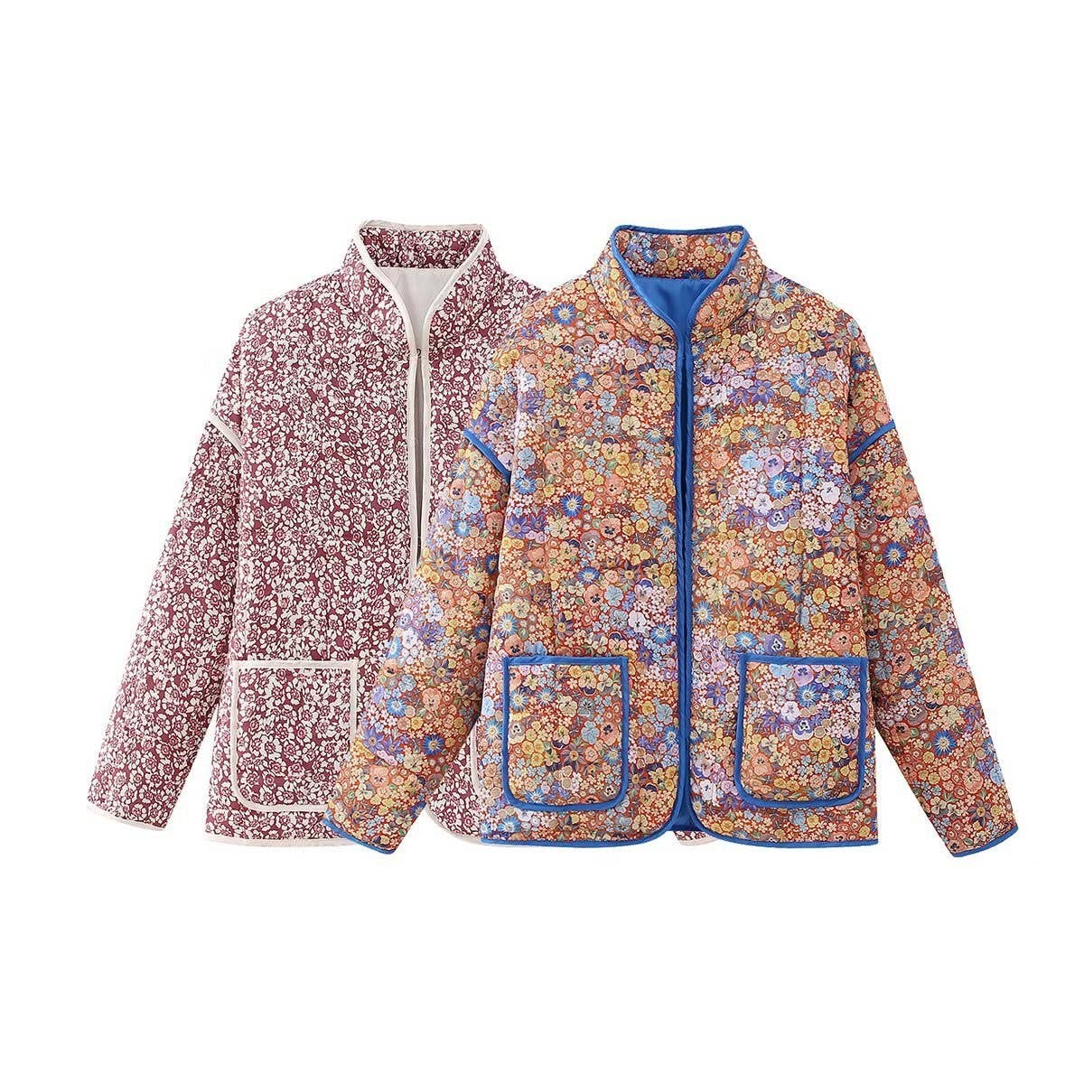 REVERSIBLE FLORAL LOOSE WARM QUILTED JACKETS
