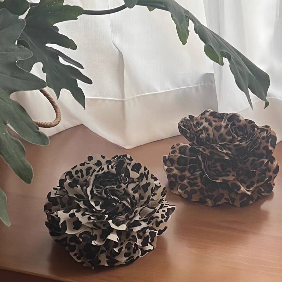 DESIGN LEOPARD PRINT FLOWER FULL BACK HAIR CLIP