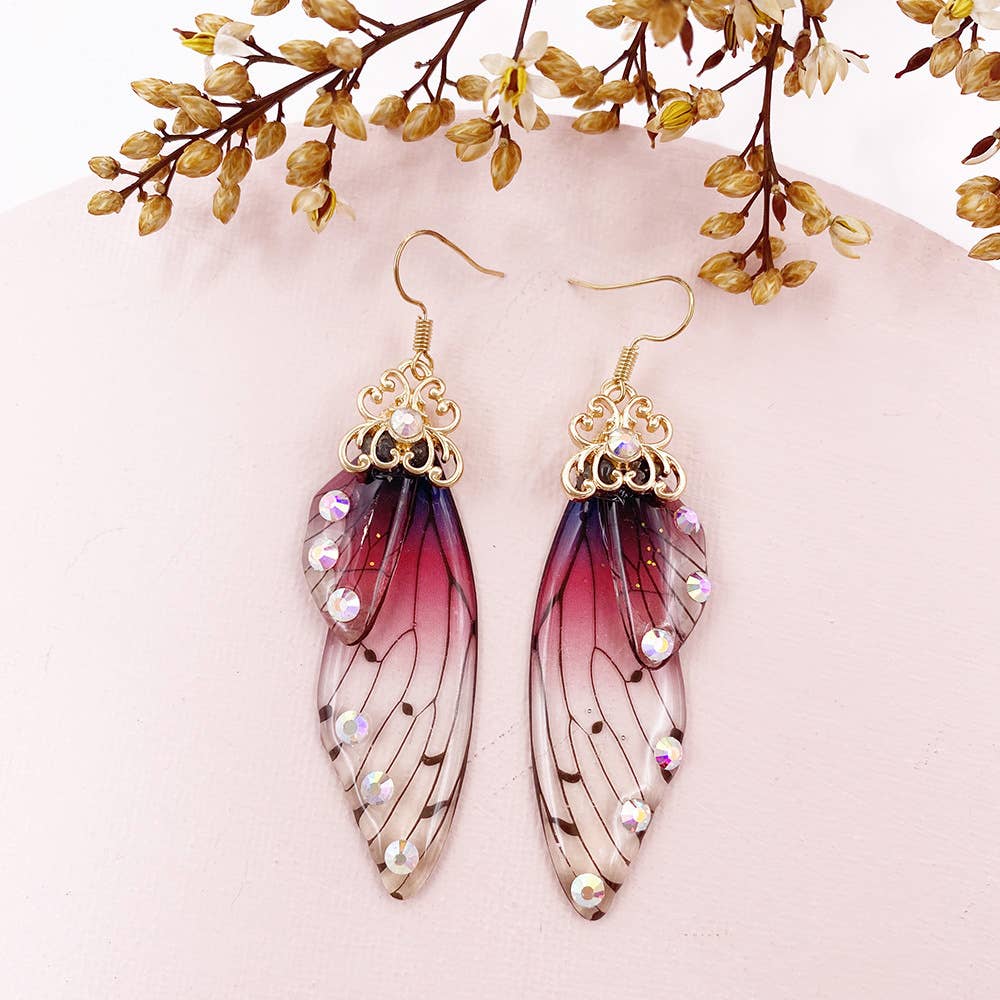 Elegant long earrings with cicada wing wings