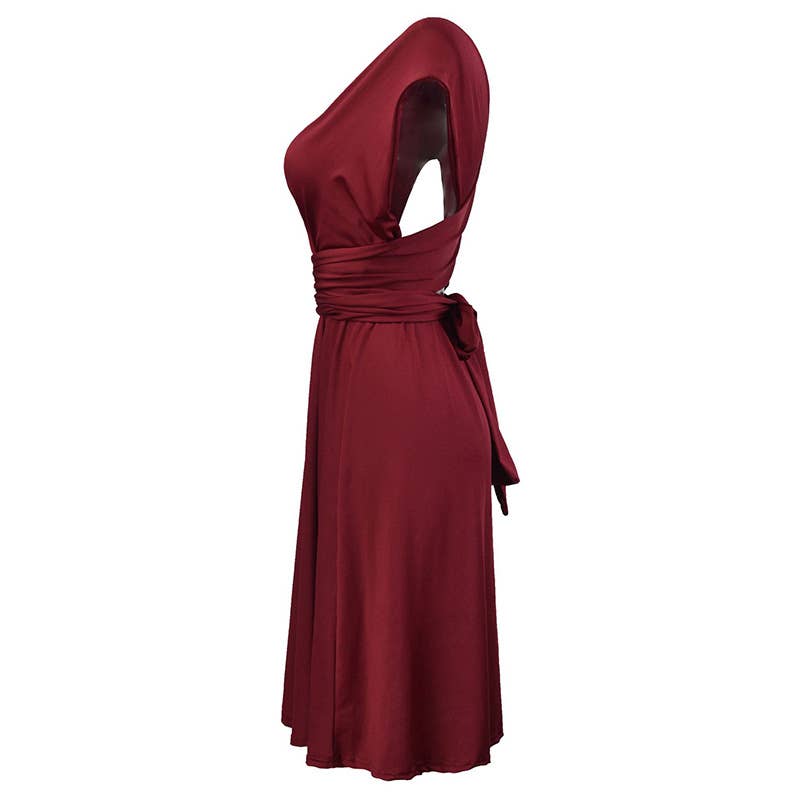 Solid Color Tie-Up Multi-Way Flowy Dress