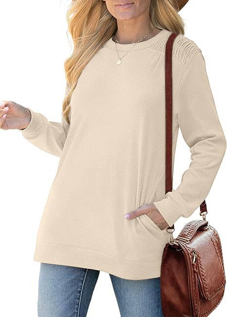 Solid-color pocket long-sleeved loose hoodie