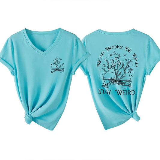 V-neck short-sleeved double-sided printed Top