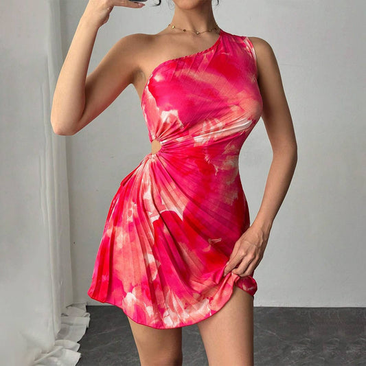 Women¡¯s sexy print pleated dress