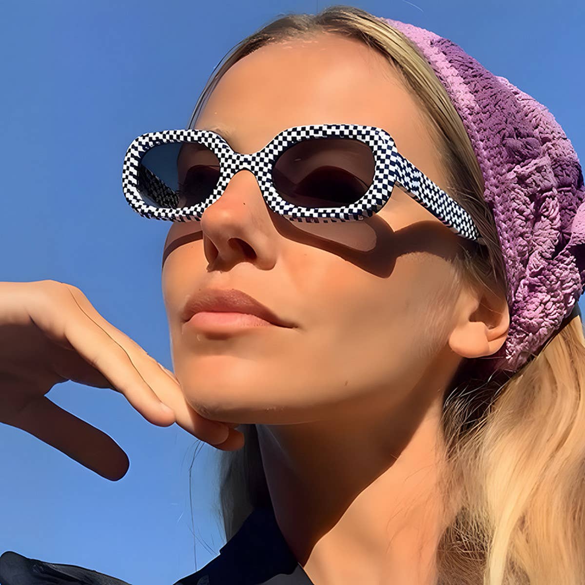 VINTAGE OVAL PLAID SUNGLASSES