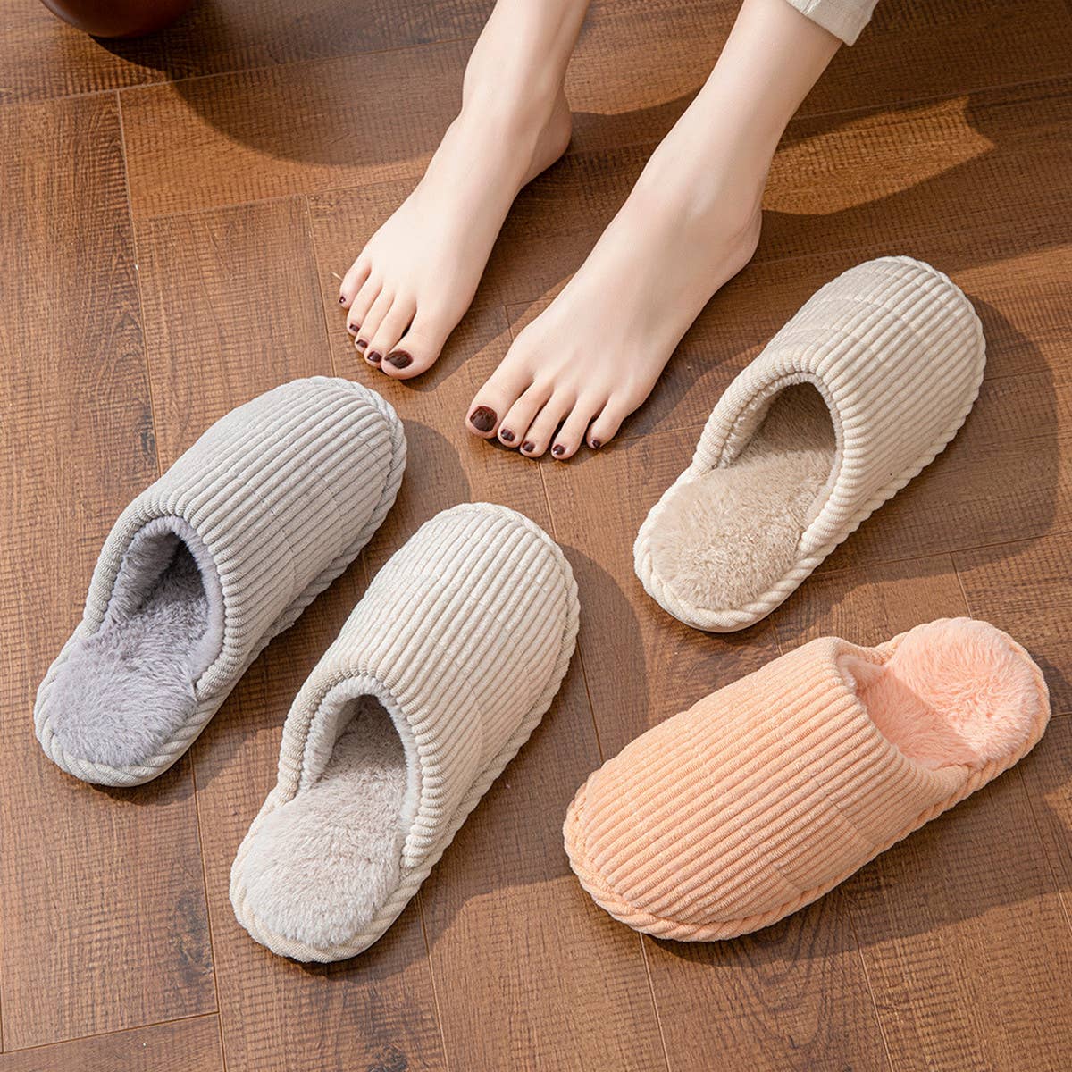 FASHION HOME THIN STRIPE INDOOR COTTON SLIPPERS_CWSHS0843