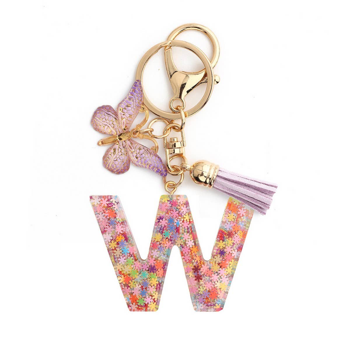 Pink Snowflake Letter Butterfly Keychain_CWMM6865