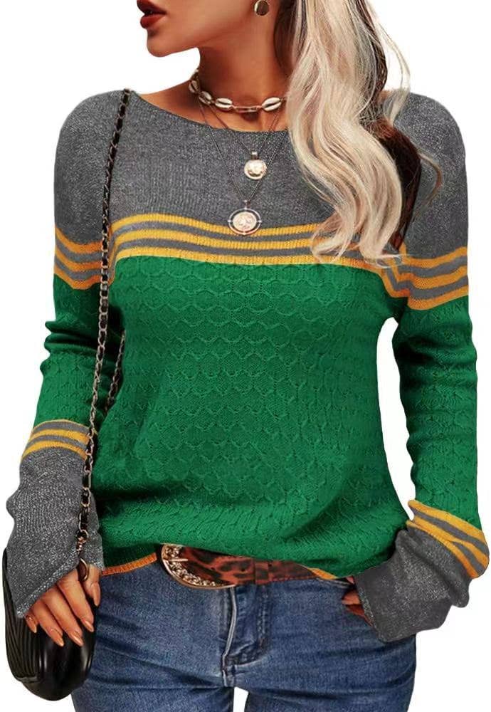 STYLISH CREW-NECK SWEATER WITH STRIPES AND COLORS