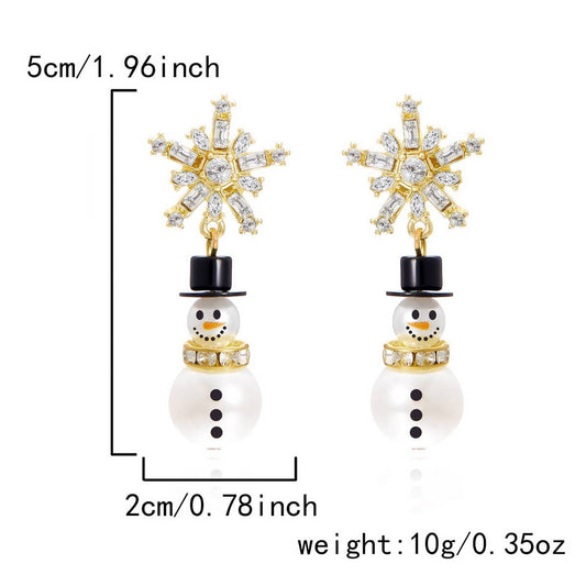 CWAJE2503_CHRISTMAS SNOWFLAKE PEARL HAT SNOWMAN EARRINGS