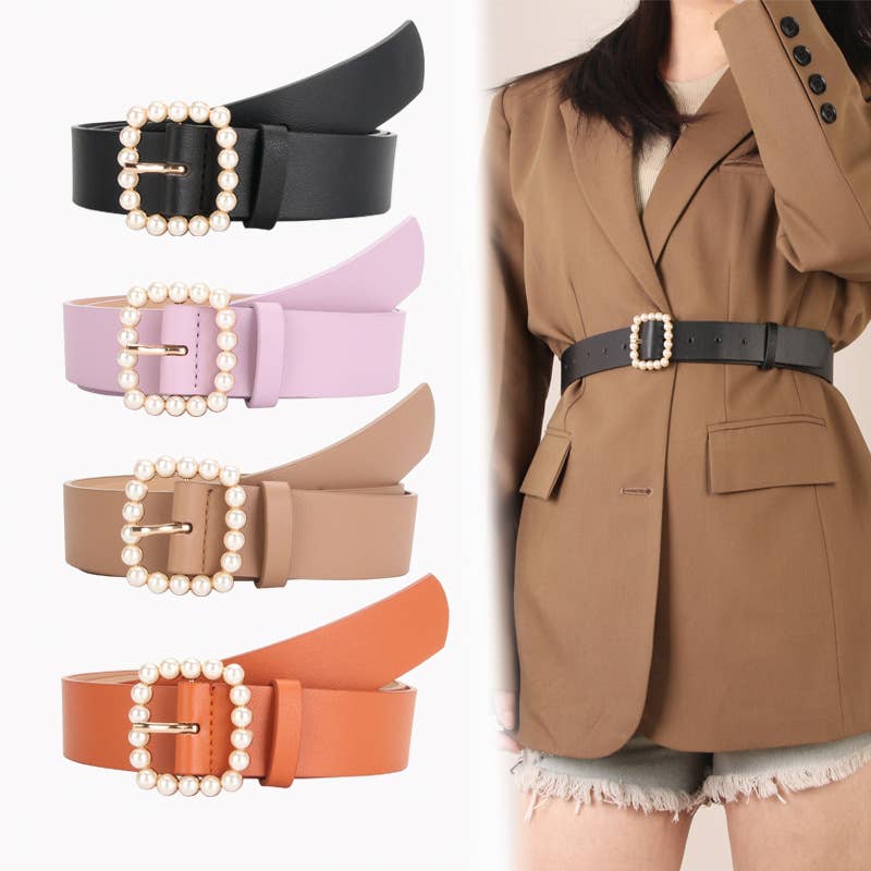 Fashionable square-shaped pearl buckle belt