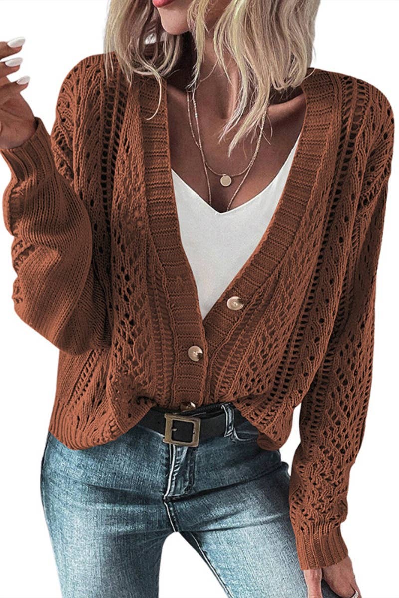 CWOCAL2184_SOLID COLOR SINGLE-BREASTED LONG-SLEEVED CARDIGAN