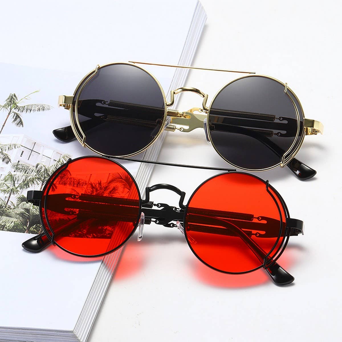 METAL ROUND FRAME STEAMPUNK METAL SUNGLASSES