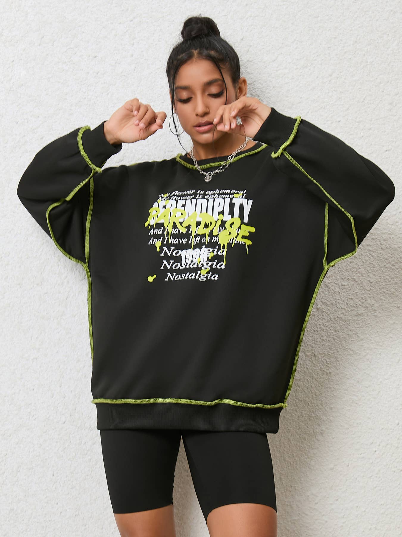 SOLID COLOR LOOSE ROUND NECK LONG-SLEEVED HOODIE