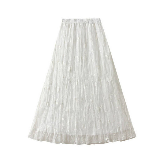 Embroidered Lace A-Line Flared Midi Skirt