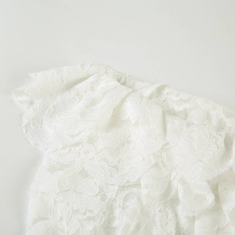 Square collar flared sleeve lace shirt of top