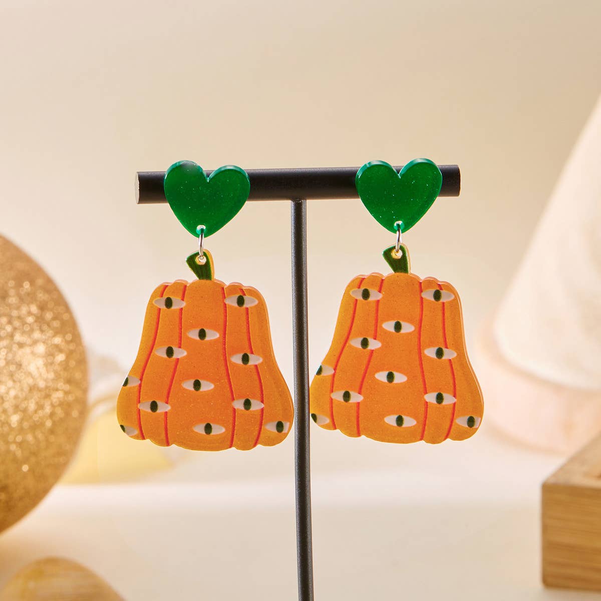 HALLOWEEN FUNNY PUMPKIN BAT LEAF EARRINGS