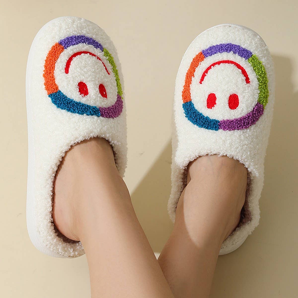 CUTE COLORFUL SMILEY FACE WINTER COTTON SLIPPERS