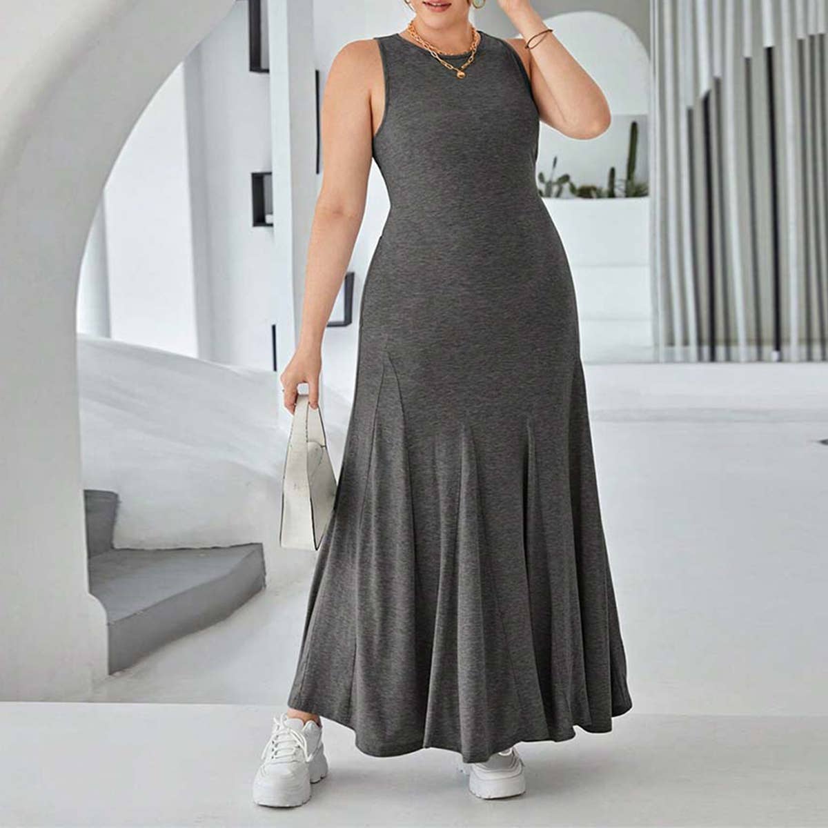 Chic Sleeveless Round Neck High-Waist Dress