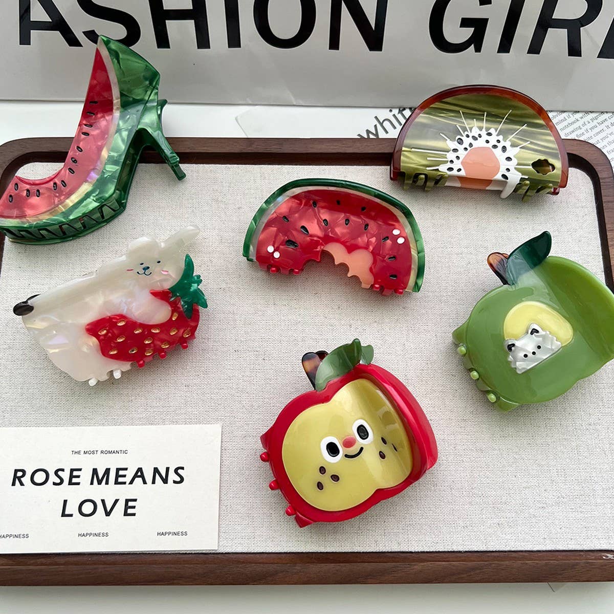 Fruit Series Acetate Hair Clips with Shark Design
