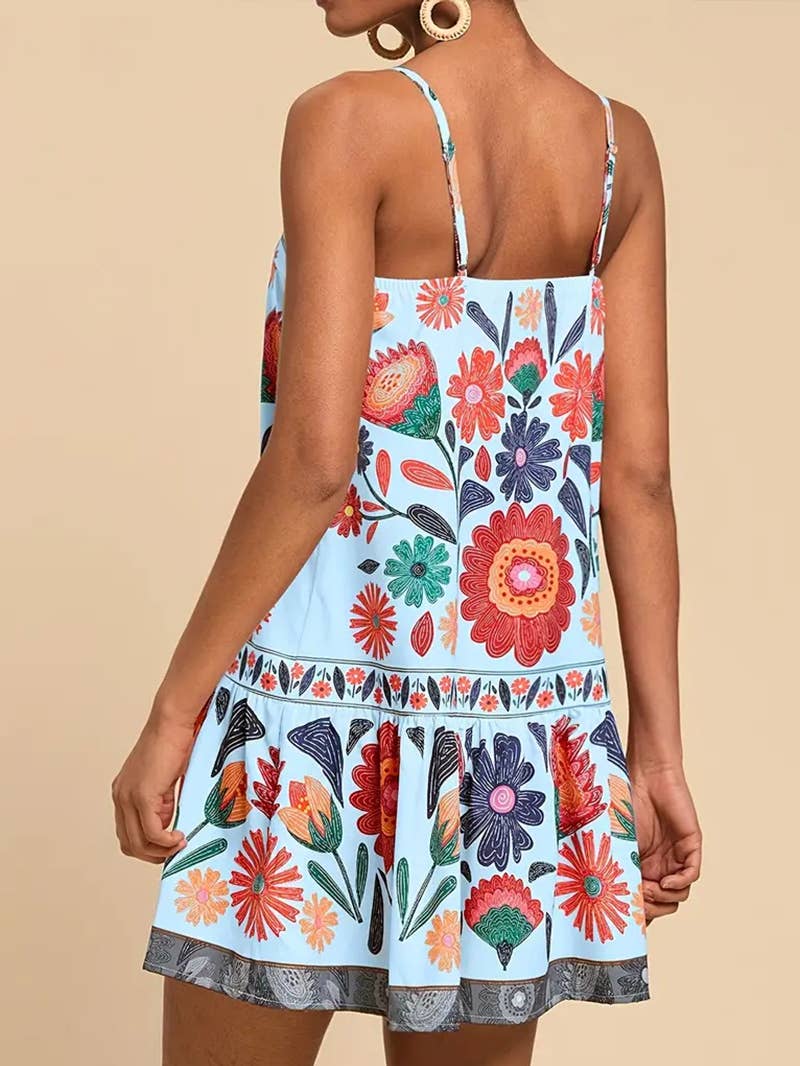 Fashion digital printed sunflower halter dress