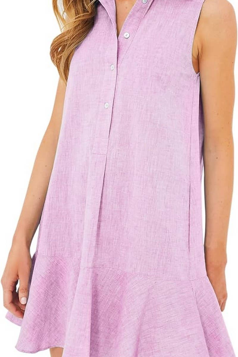 CWDSD8275_SLEEVELESS COTTON SHIRT HEM RUFFLE DRESS