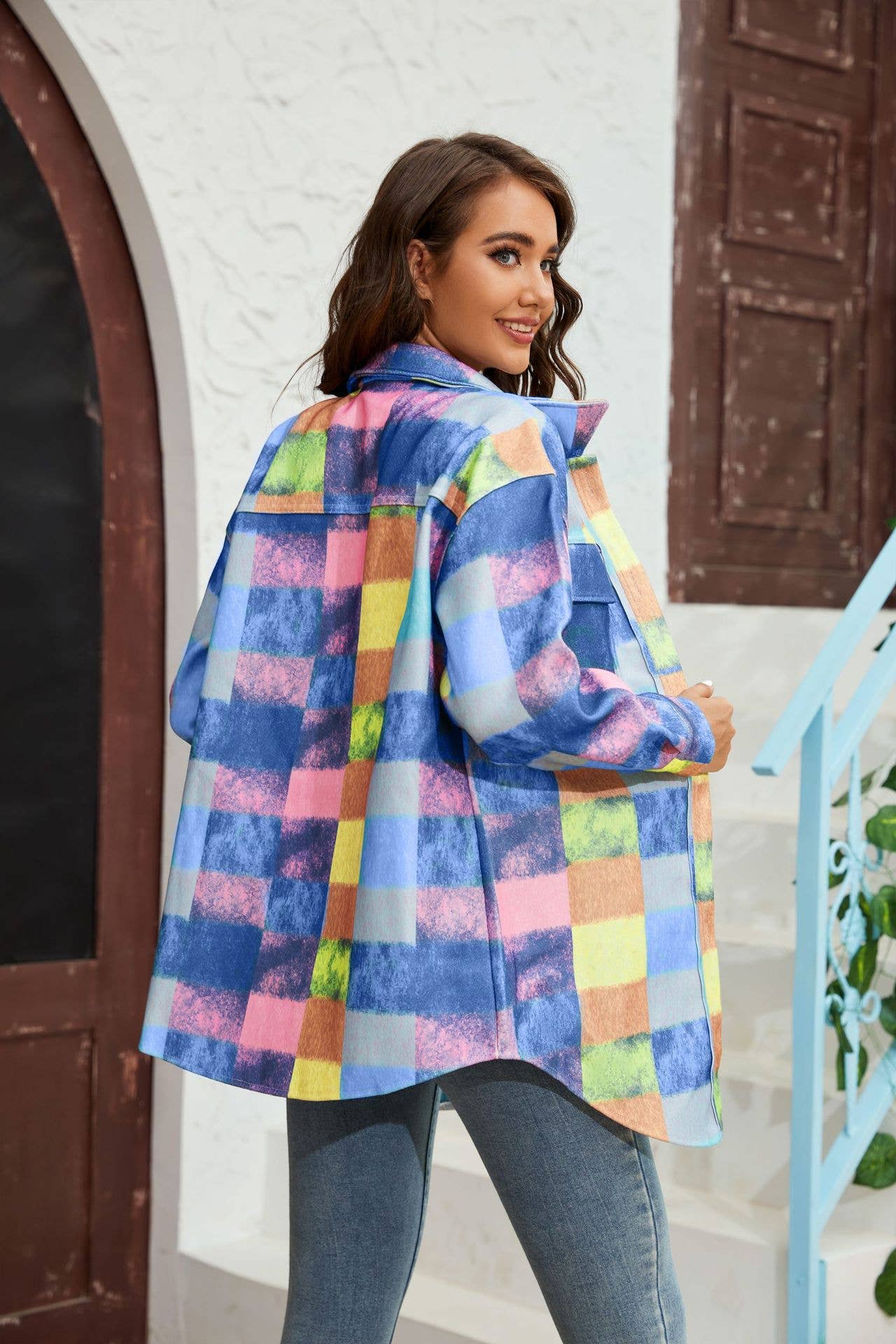 Tweed color-blocked fashionable shirt jacket