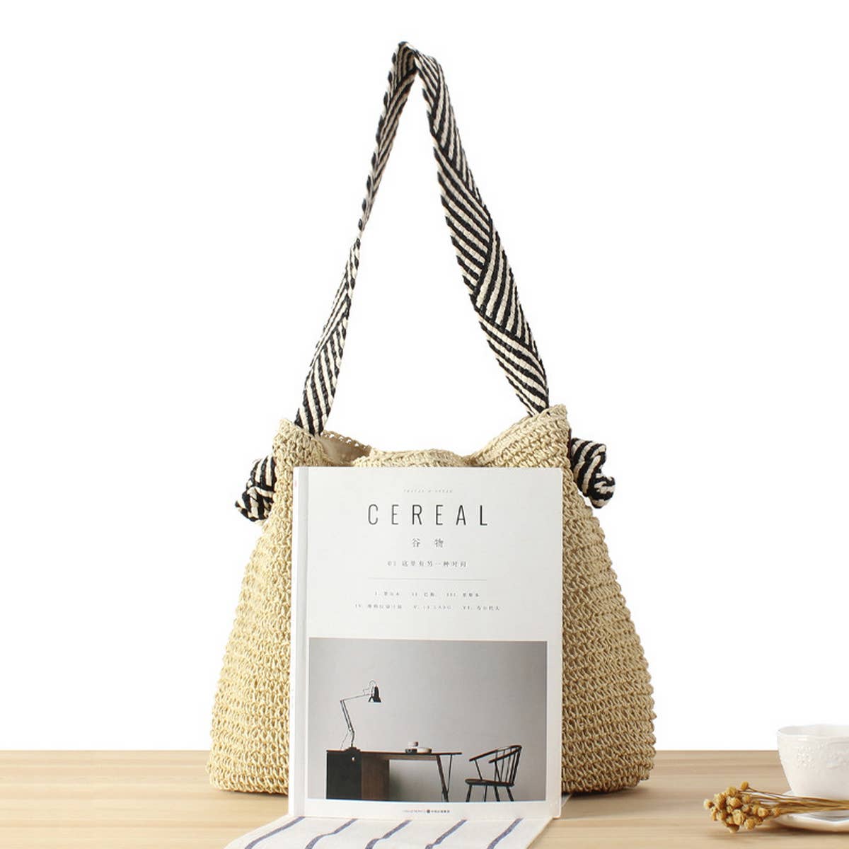 KNOTTED STRAP BEACH STRAW BAG_CWAB2012