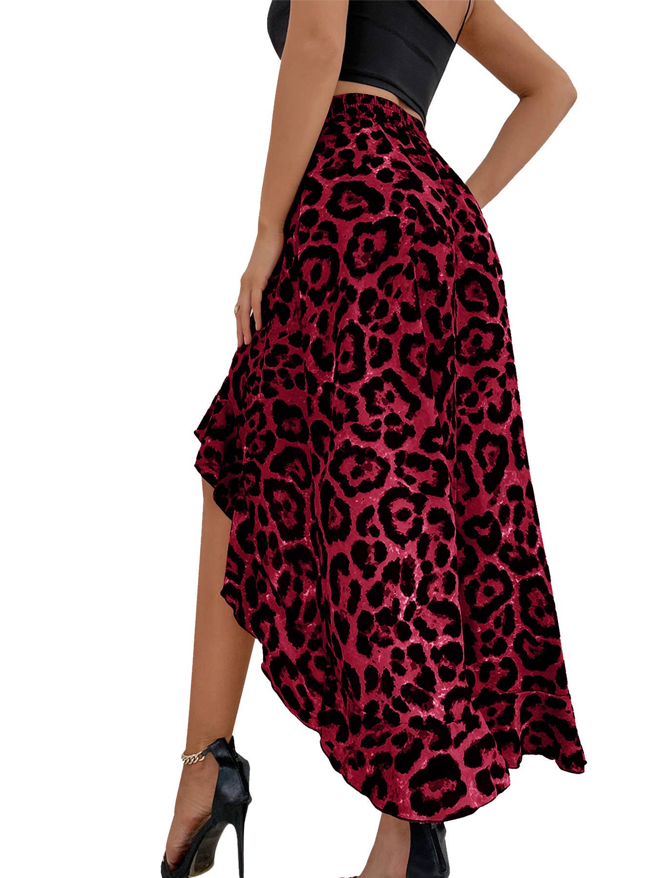 Trend leopard print skirt with irregular hemline