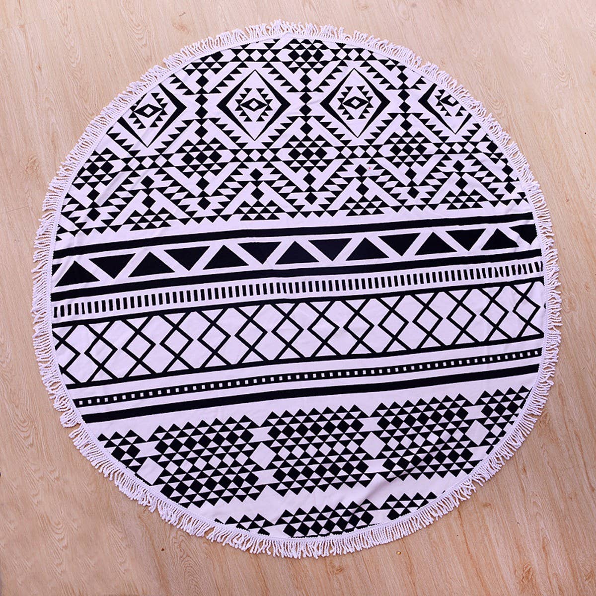 Round Microfiber Tassel Beach Towel Blanket