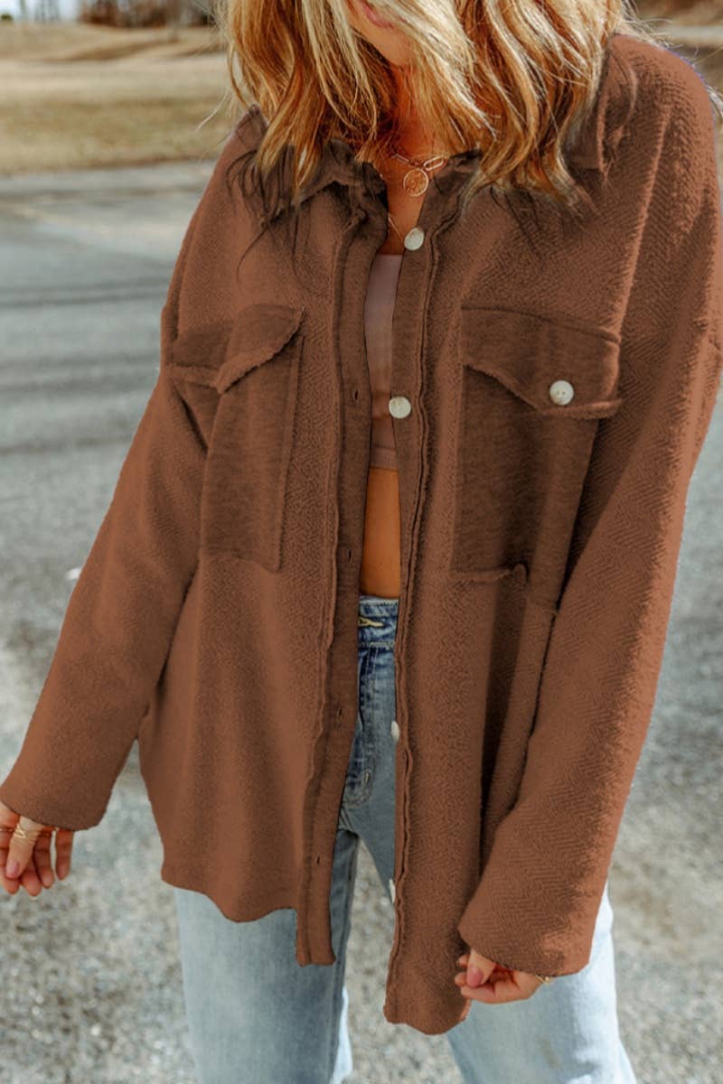 CWOCO1045_LONG SLEEVE JACKET WITH PLUSH POCKET BUTTONS