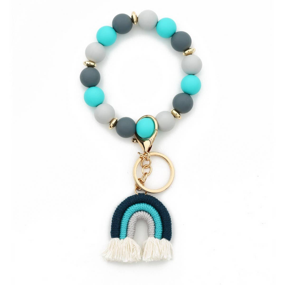 Rainbow Tassel Keychain with Colorful Bead Bracelet_CWAB5071