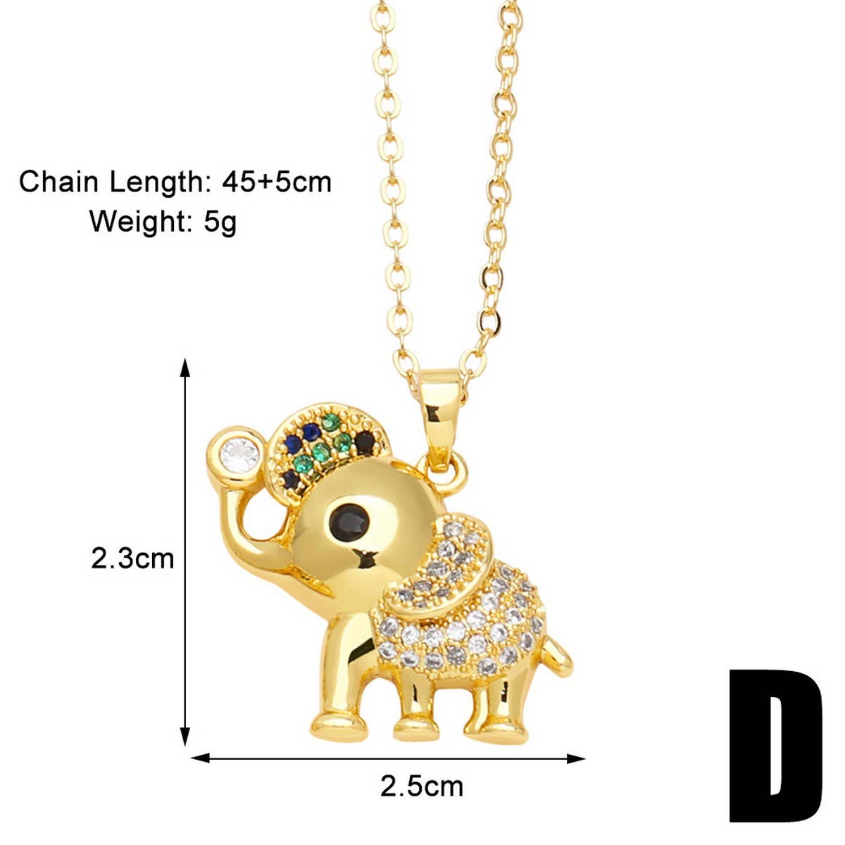 ELEPHANT GOLD PLATEDPENDANT NECKLACE INLAID ZIRCON
