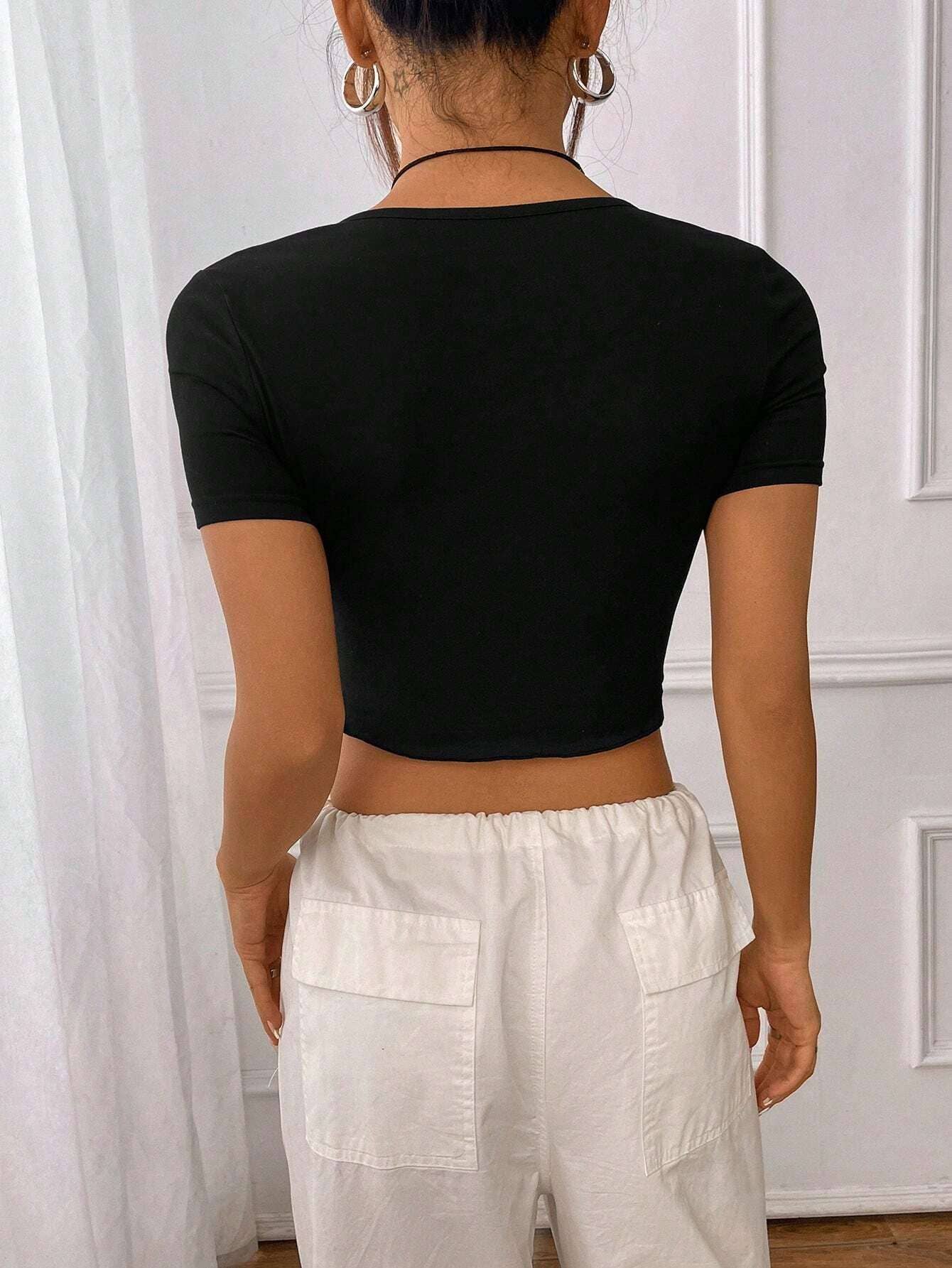 Knit Sexy Asymmetric Hem Fitted T-Shirt