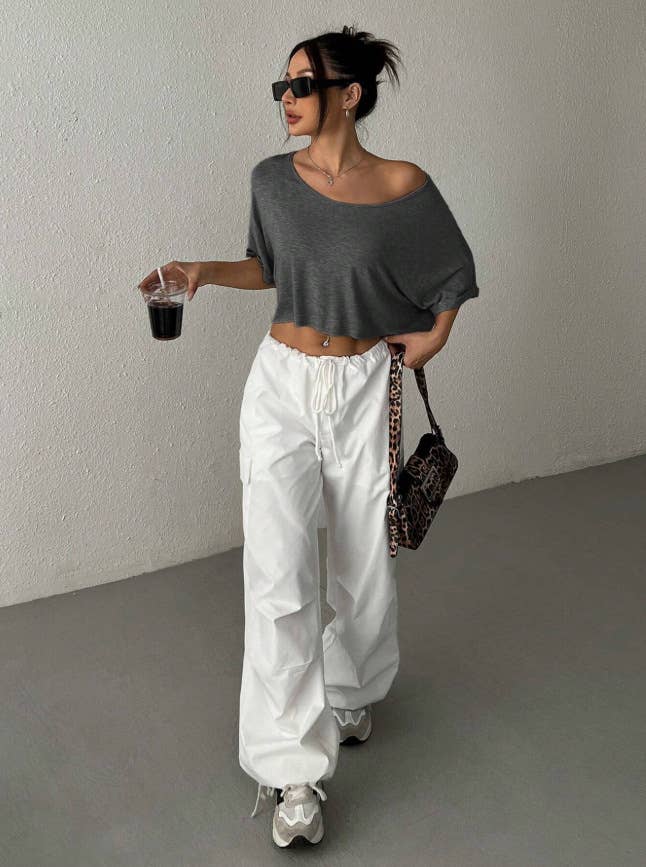 Sexy crop top and a large neckline short T-shirt