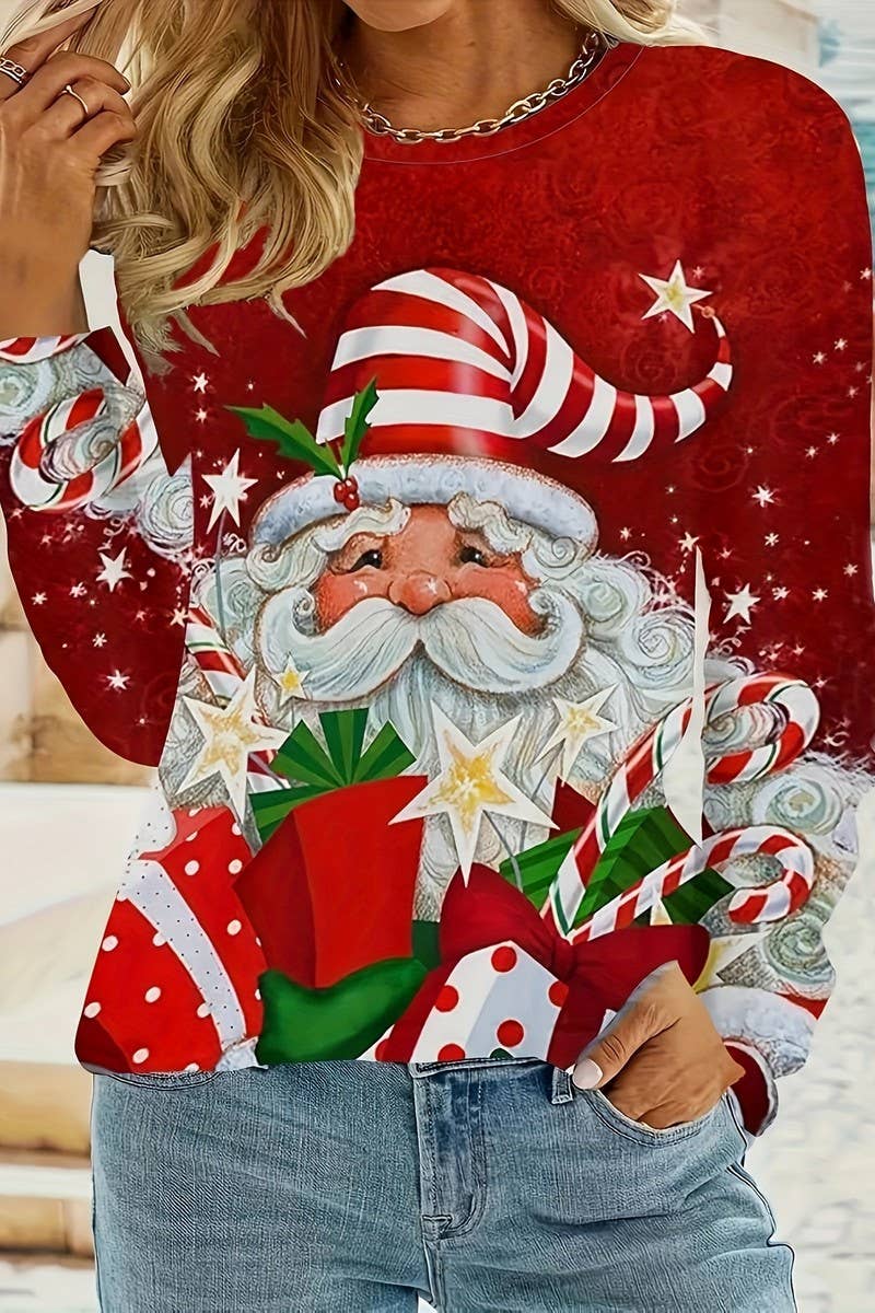 CWOSWL07610_CHRISTMAS SANTA LONG SLEEVE KNIT TOP