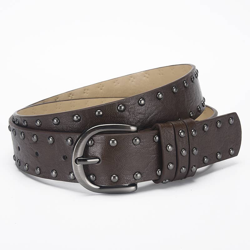 Retro punk double-row riveted pin buckle belt