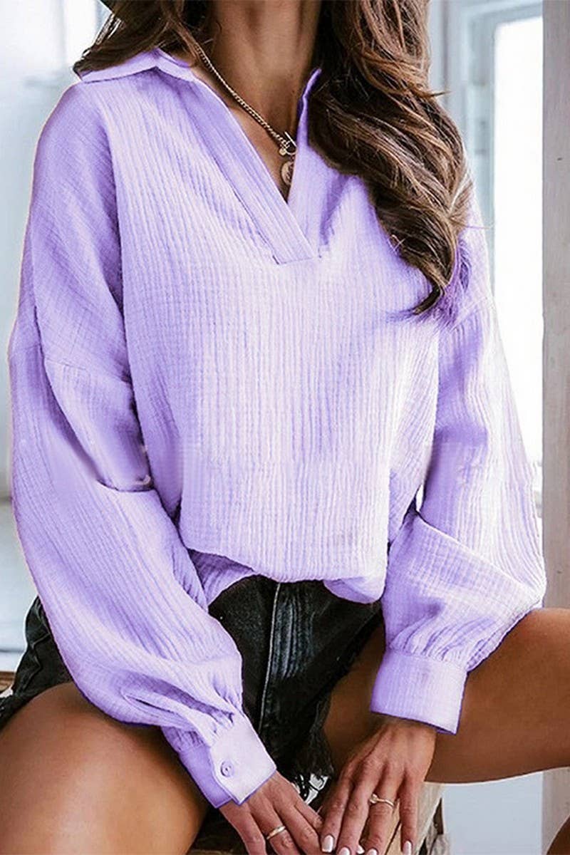 Lapel lantern long sleeve solid color shirt