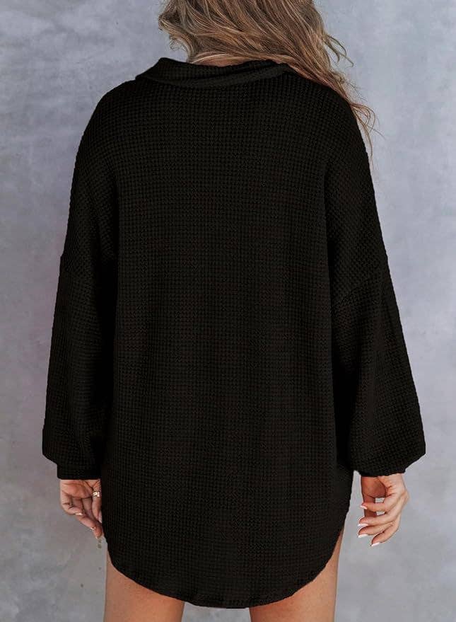 WAFFLE TOP WITH LAPEL LOOSE CUT