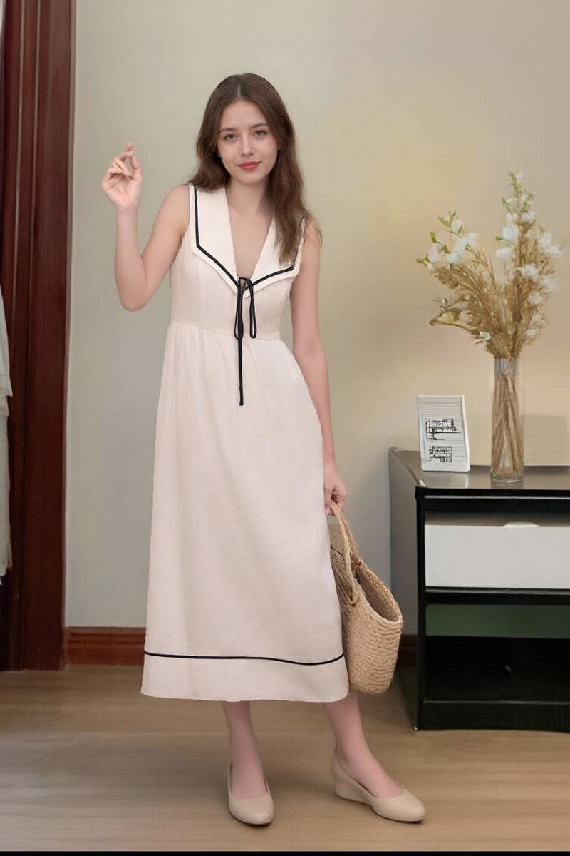 CWDMD6406_SLEEVELESS SAILOR COLLAR BODYCON MAXI DRESS