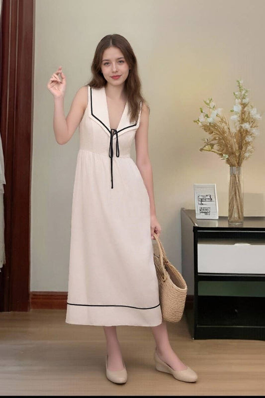 CWDMD6406_SLEEVELESS SAILOR COLLAR BODYCON MAXI DRESS