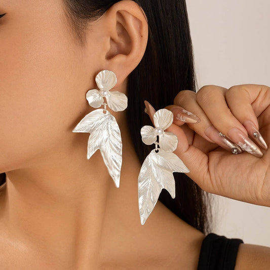 SWEET AND COOL 3D GINKGO LEAF AND FLOWER EARRINGS