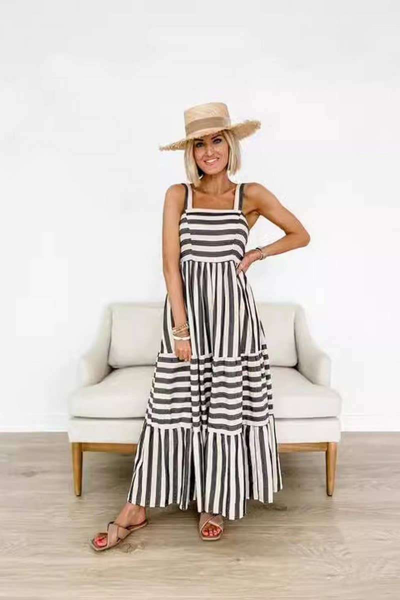 CWDMD2867_STRIPED PRINT FRESH SUSPENDER DRESS