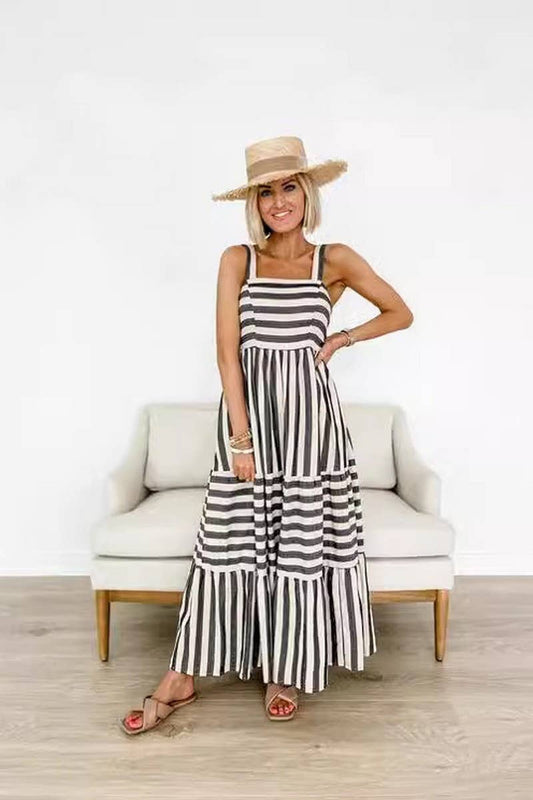 CWDMD2867_STRIPED PRINT FRESH SUSPENDER DRESS