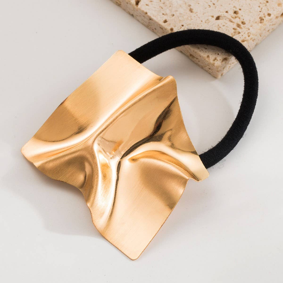 Glossy Metal Heart Geometric Elastic Hair Tie