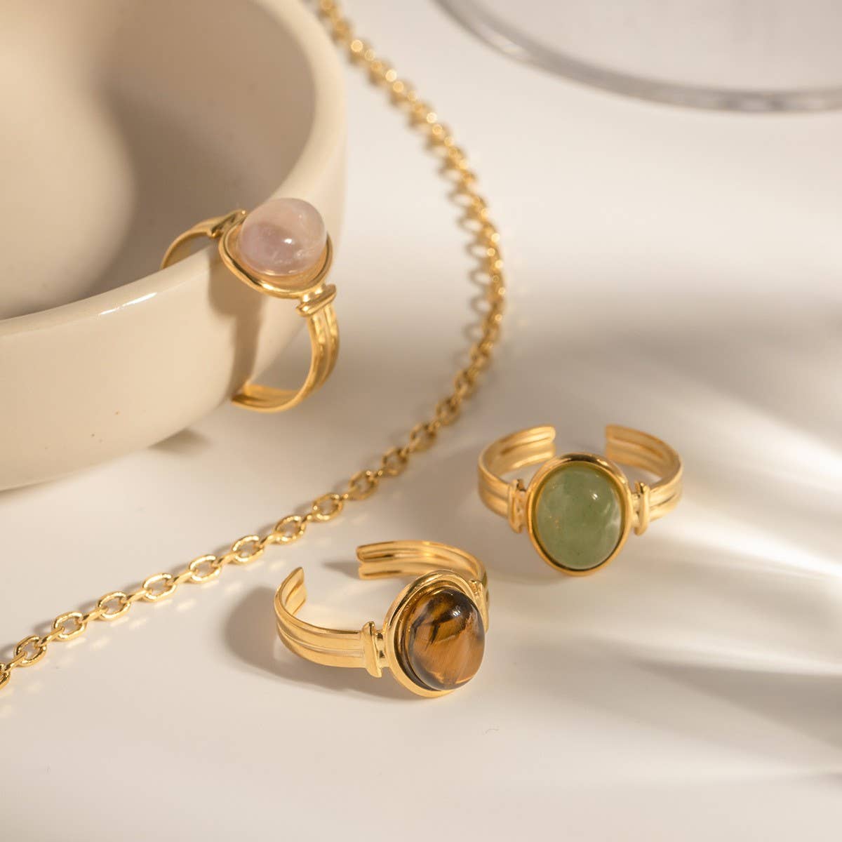 INLAID NATURALSTONE STAINLESS STEEL OPEN RINGS