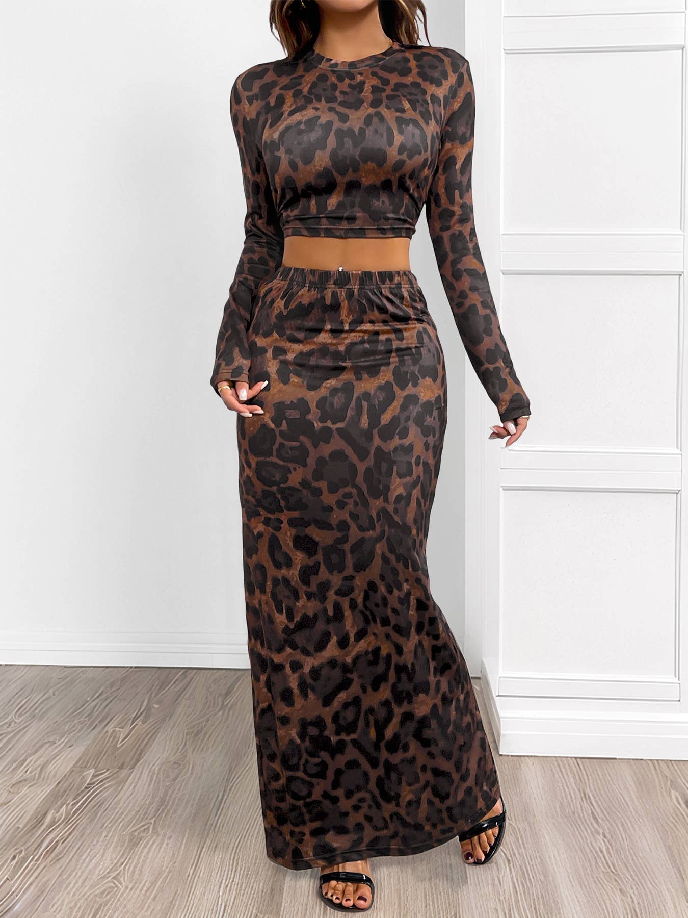 Sexy long-sleeved leopard print slim-fit suit