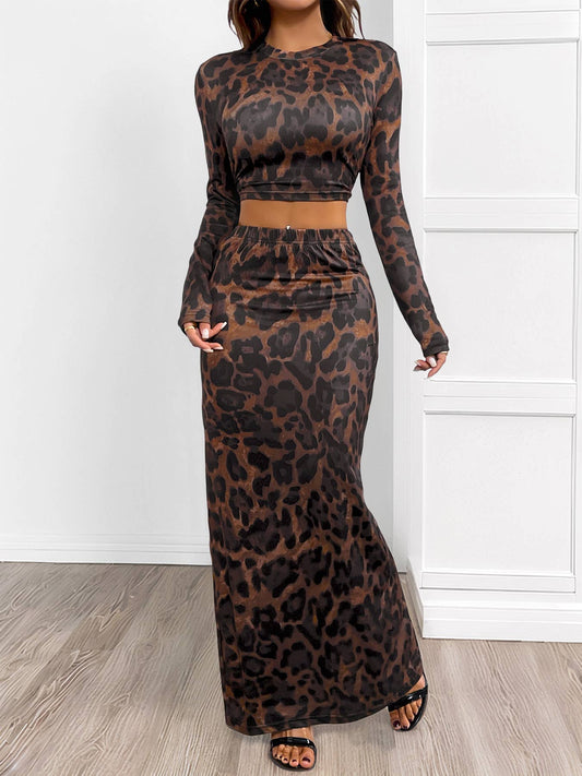 Sexy long-sleeved leopard print slim-fit suit