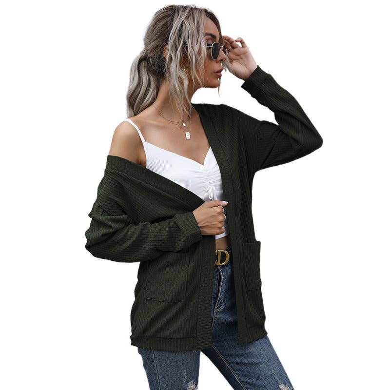 V-NECK SOLID COLOR LOOSE CASUAL SWEATER COAT